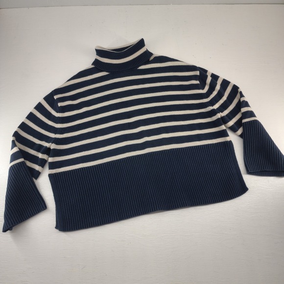 GAP Sweaters - GAP Medium |‎ Womens Navy White Striped Turtleneck Crop Knit Sweater Nautical